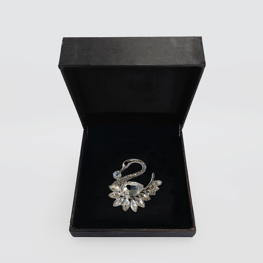Silver Diamante 'Crying Swan' Brooch