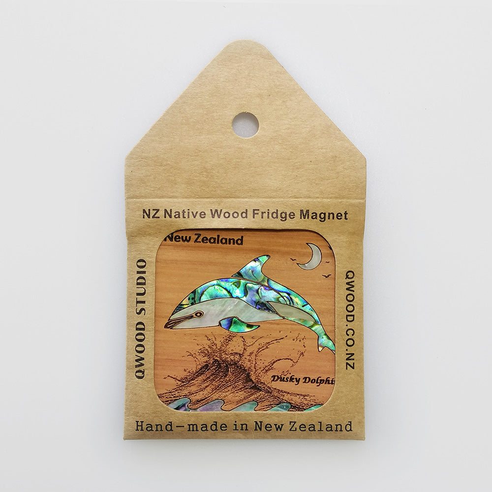 NZ Wood & Paua Magnet - Dolphin