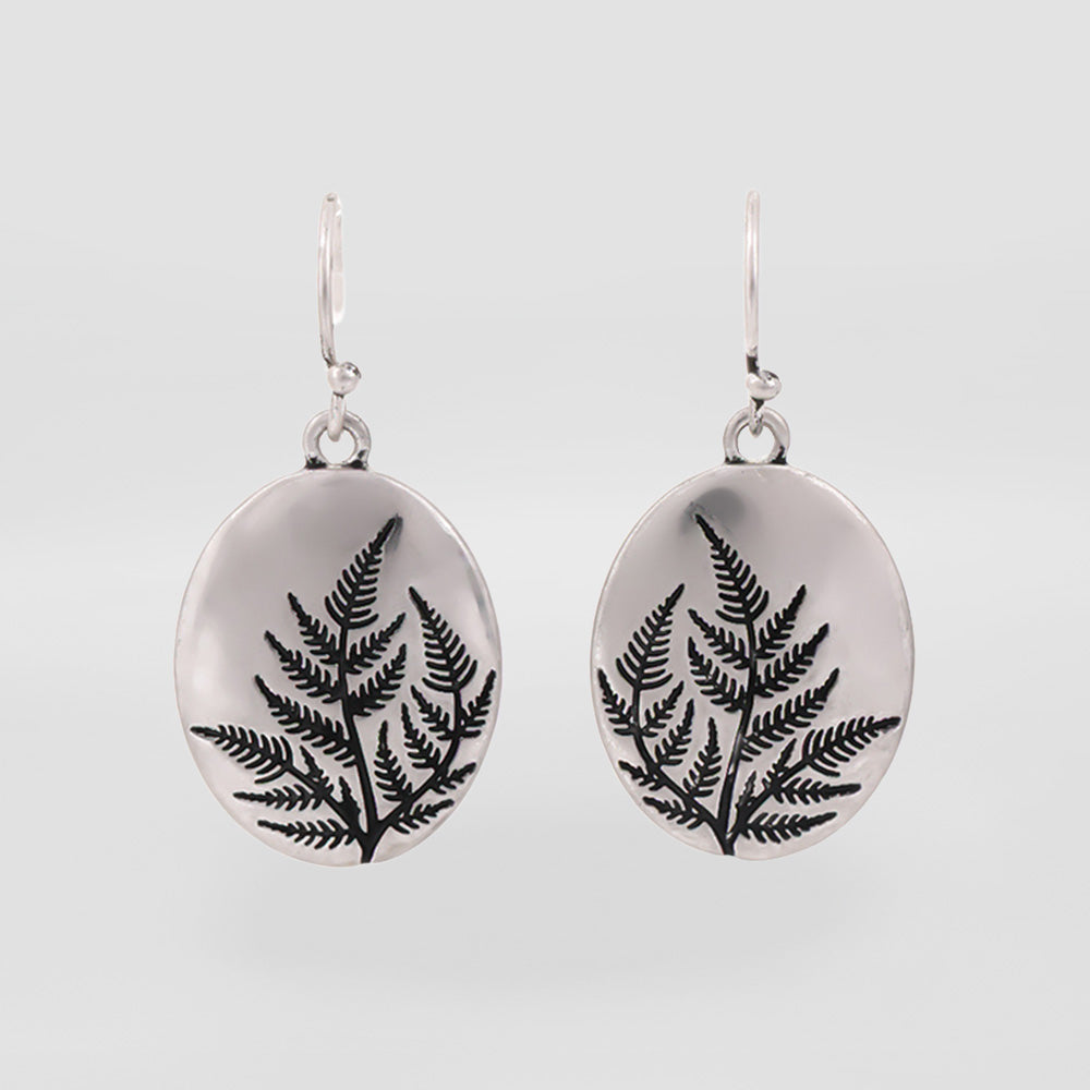 Silver Fern Oval Earrings