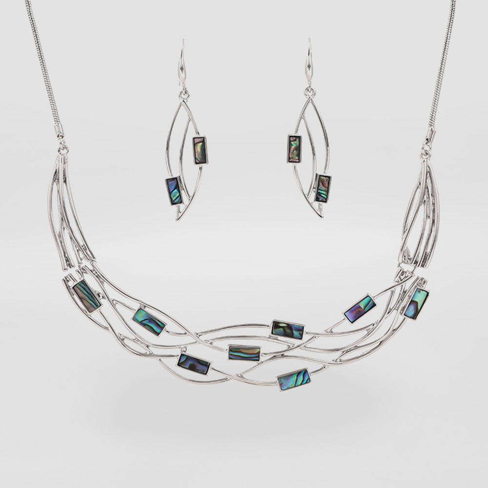 Paua Waves Rhodium Necklace Set