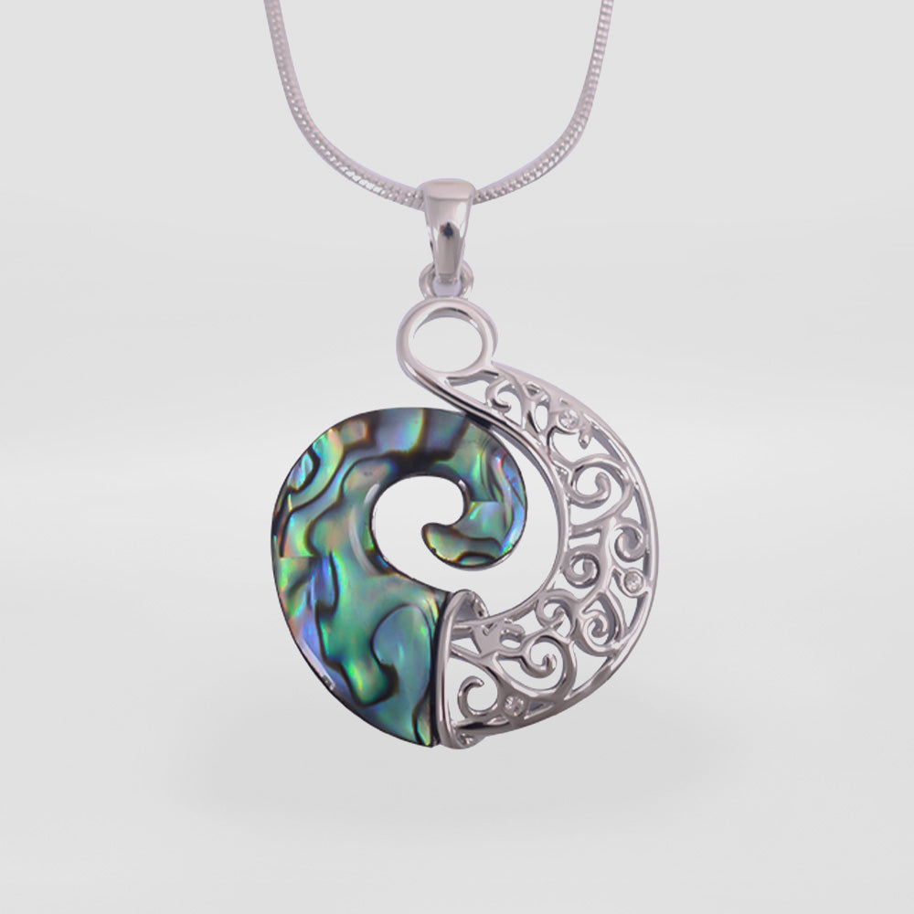 Paua Koru Rhodium Pendant