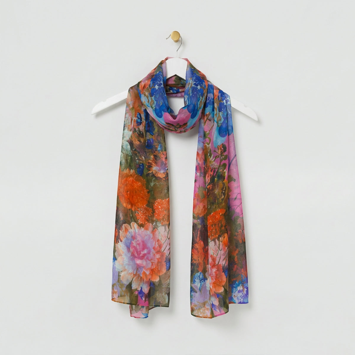 Pink Floral Chiffon Scarf