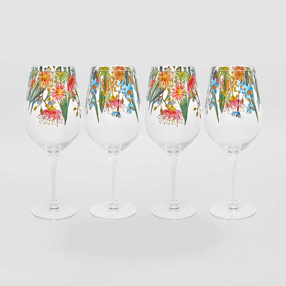 Eucalyptus Bloom Wine Glasses Set/4