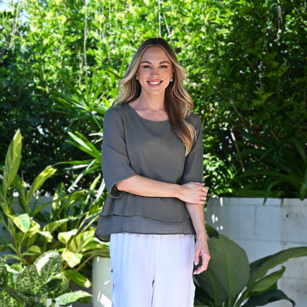 Cali&Co - R-Neck 3/4 Sleeve Layered Tops