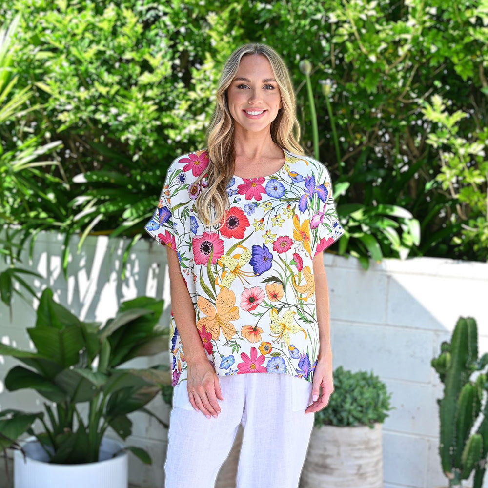 Cali&Co - 'Floral' Boxy Linen Top