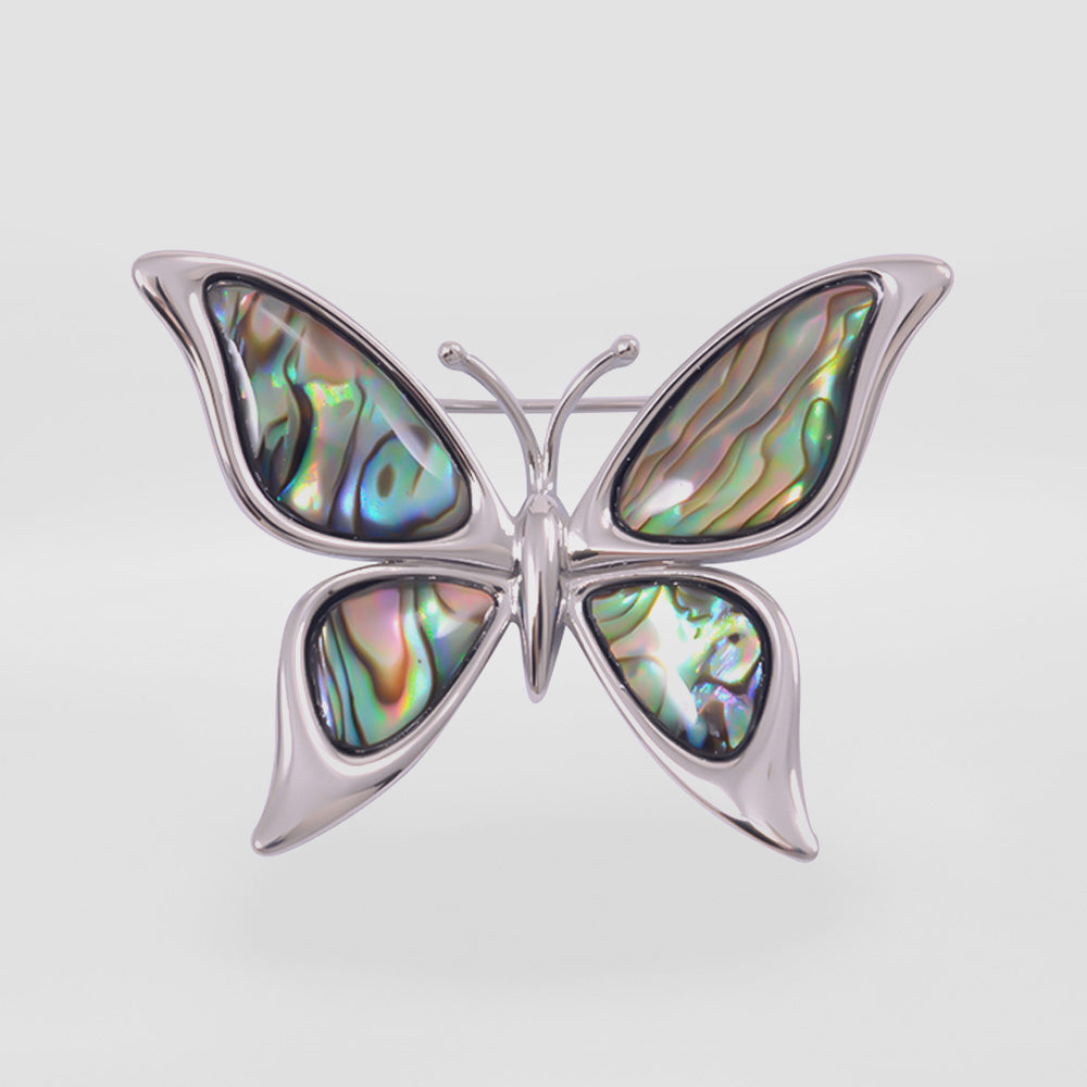 Paua Butterfly Rhodium Brooch