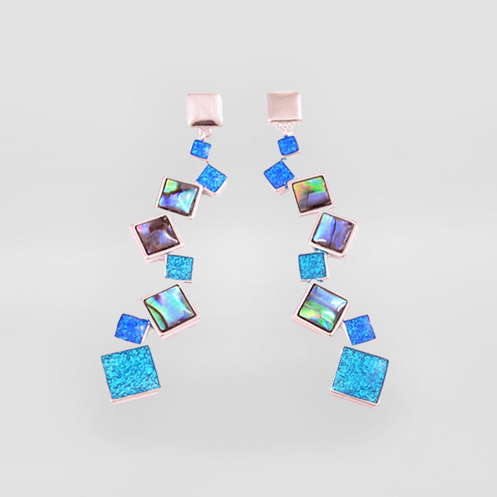 Long Paua Rhodium Earrings