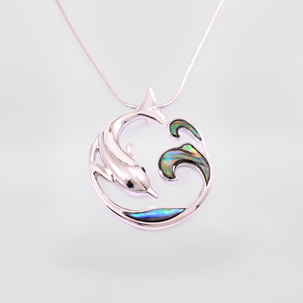 Dolphin On Paua Wave Pendant