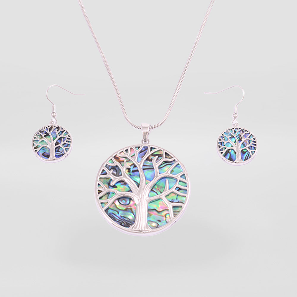 Paua 'Tree Of Life' Necklace Set