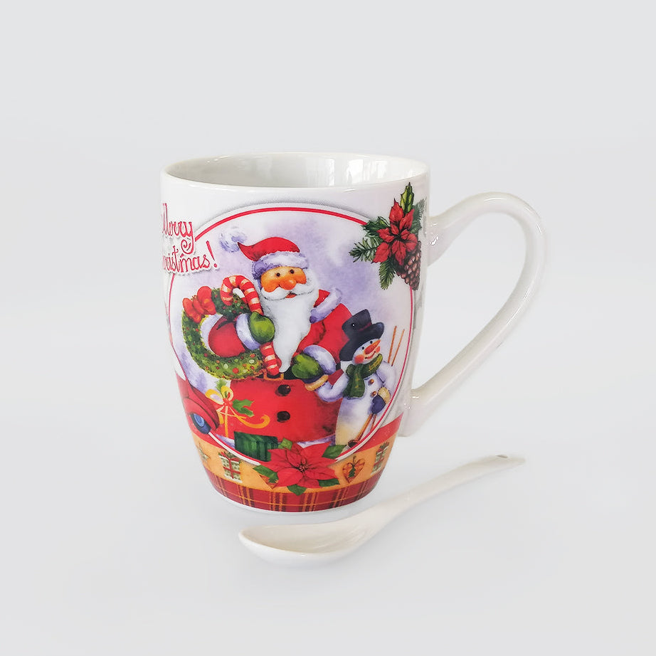 Christmas Mug W/ Spoon - Santa With Cane