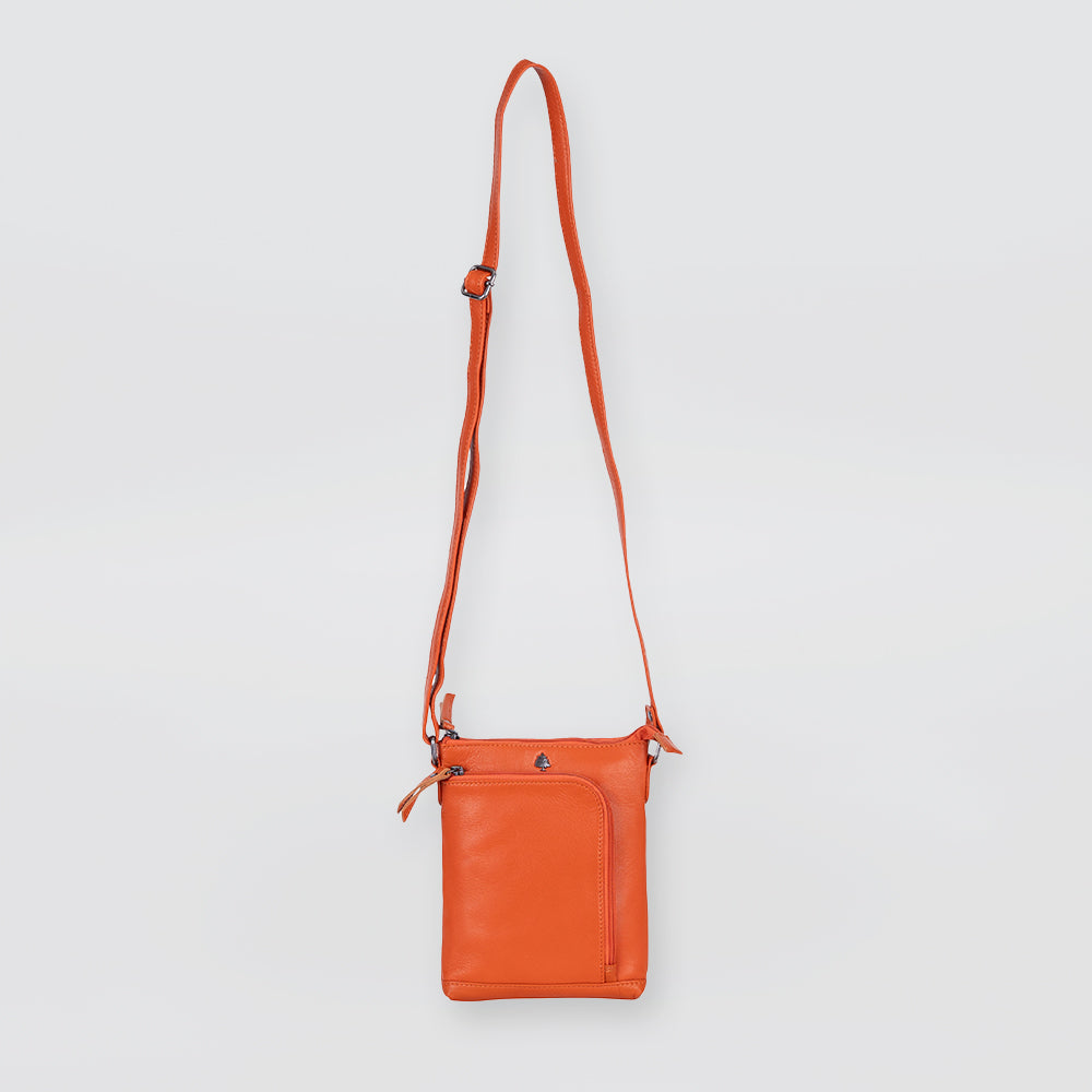 Leather Front Zip Handbag - Orange