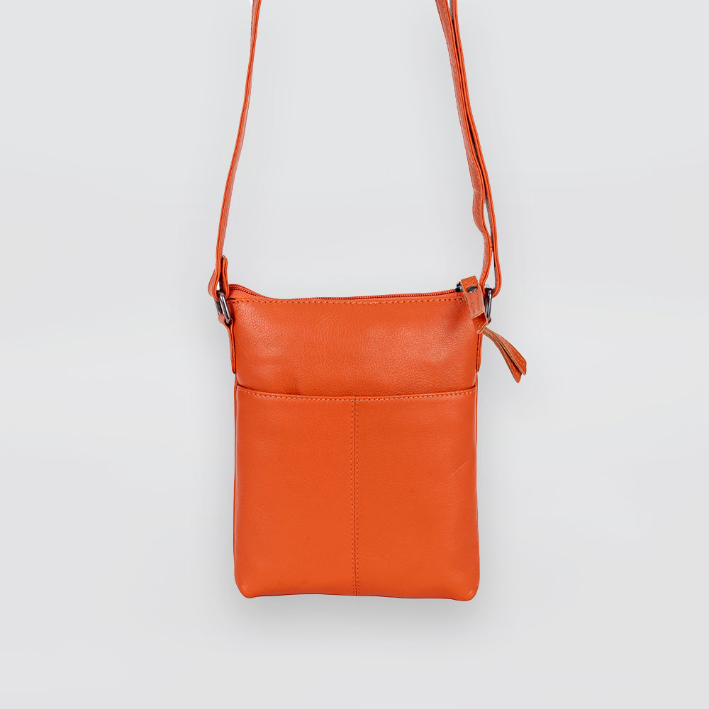 Leather Front Zip Handbag - Orange