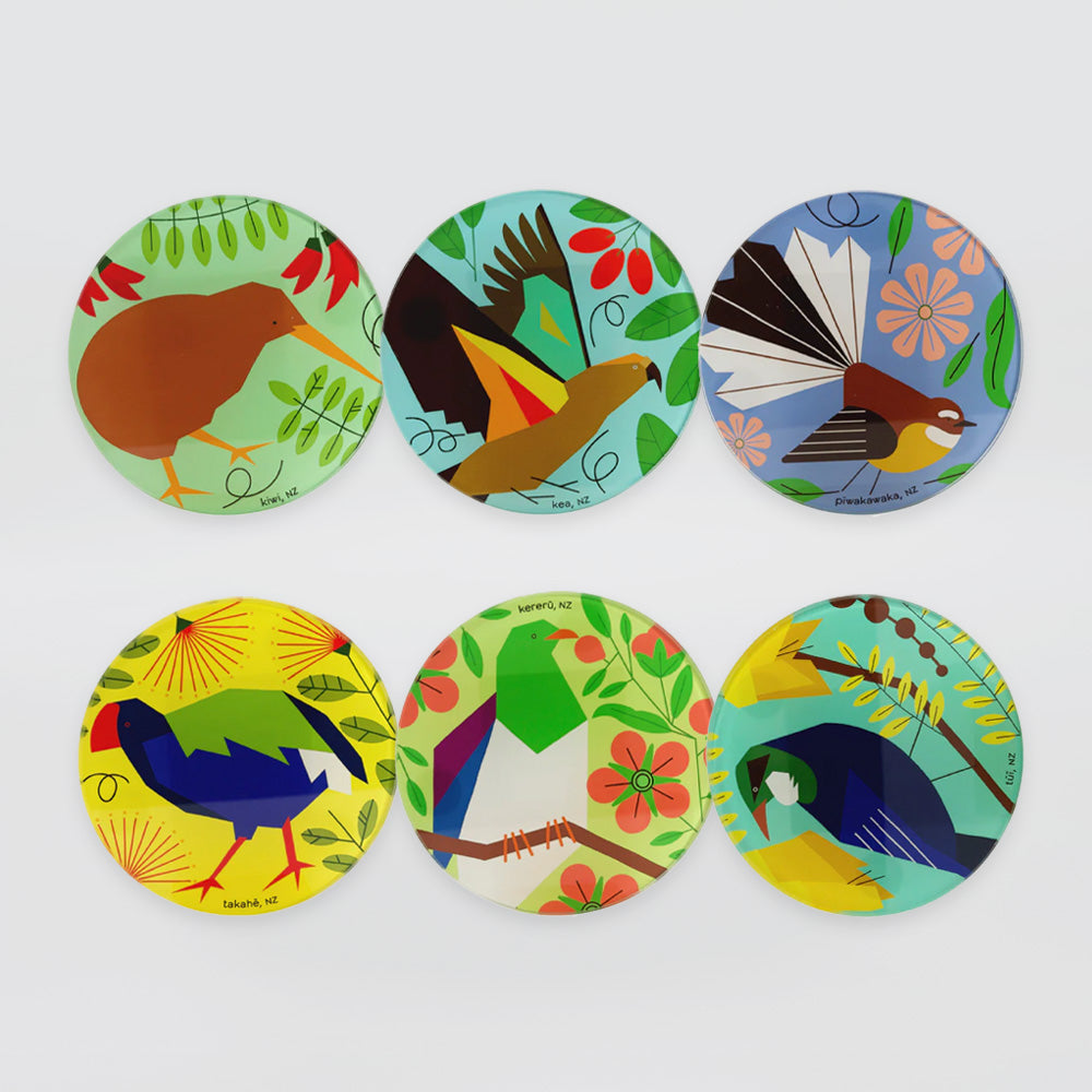 NZ Birds Glass Coasters - S/6