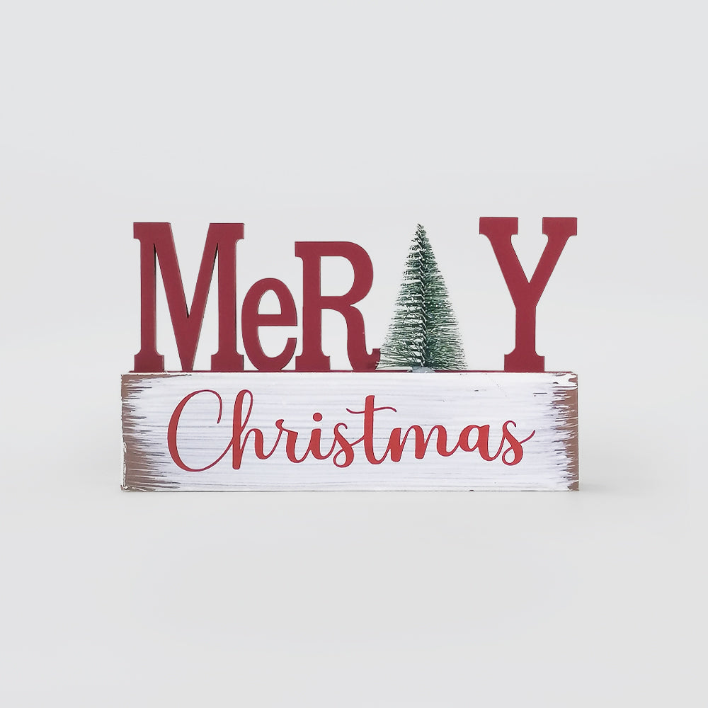 Table Sign W/ Christmas Tree - 'Merry Christmas'