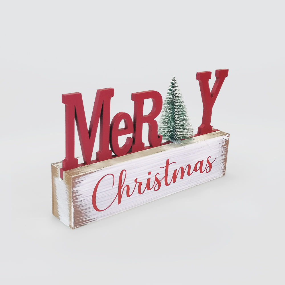 Table Sign W/ Christmas Tree - 'Merry Christmas'