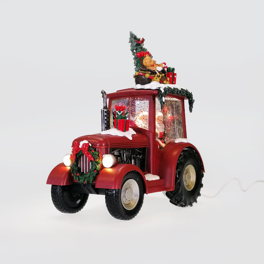 Santa In a LED Red Tractor