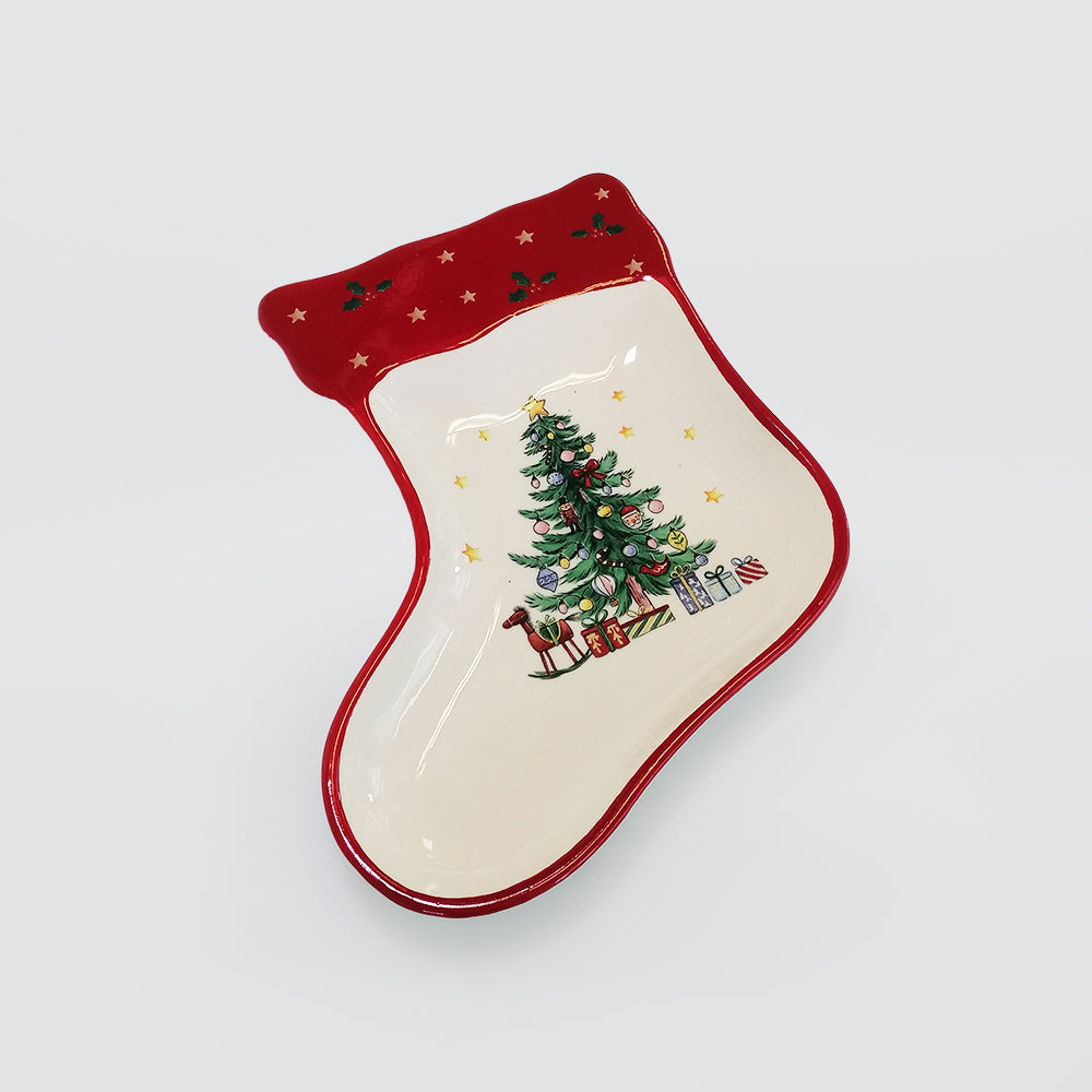 Boot Shaped Ceramic Christmas Tree Plate