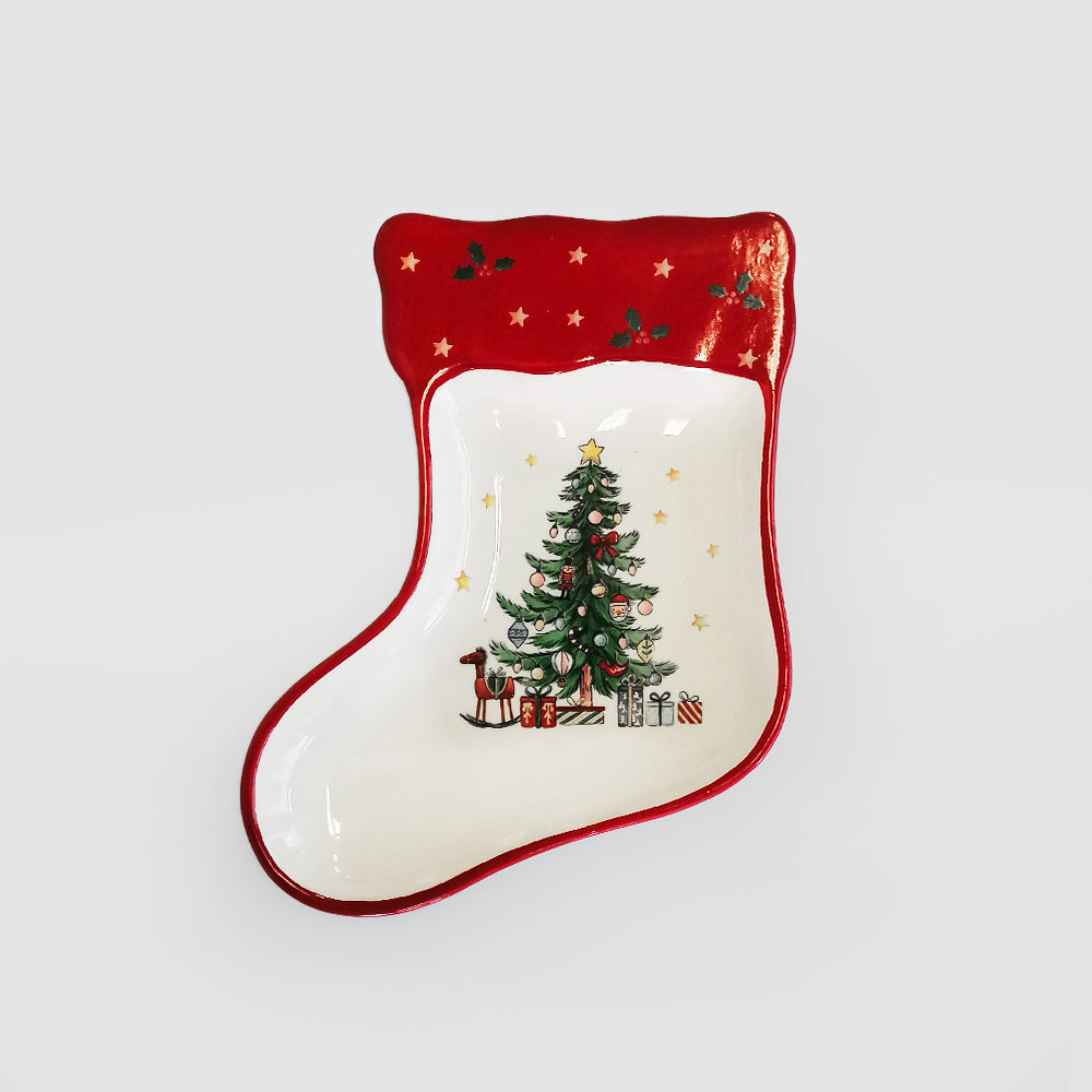 Boot Shaped Ceramic Christmas Tree Plate