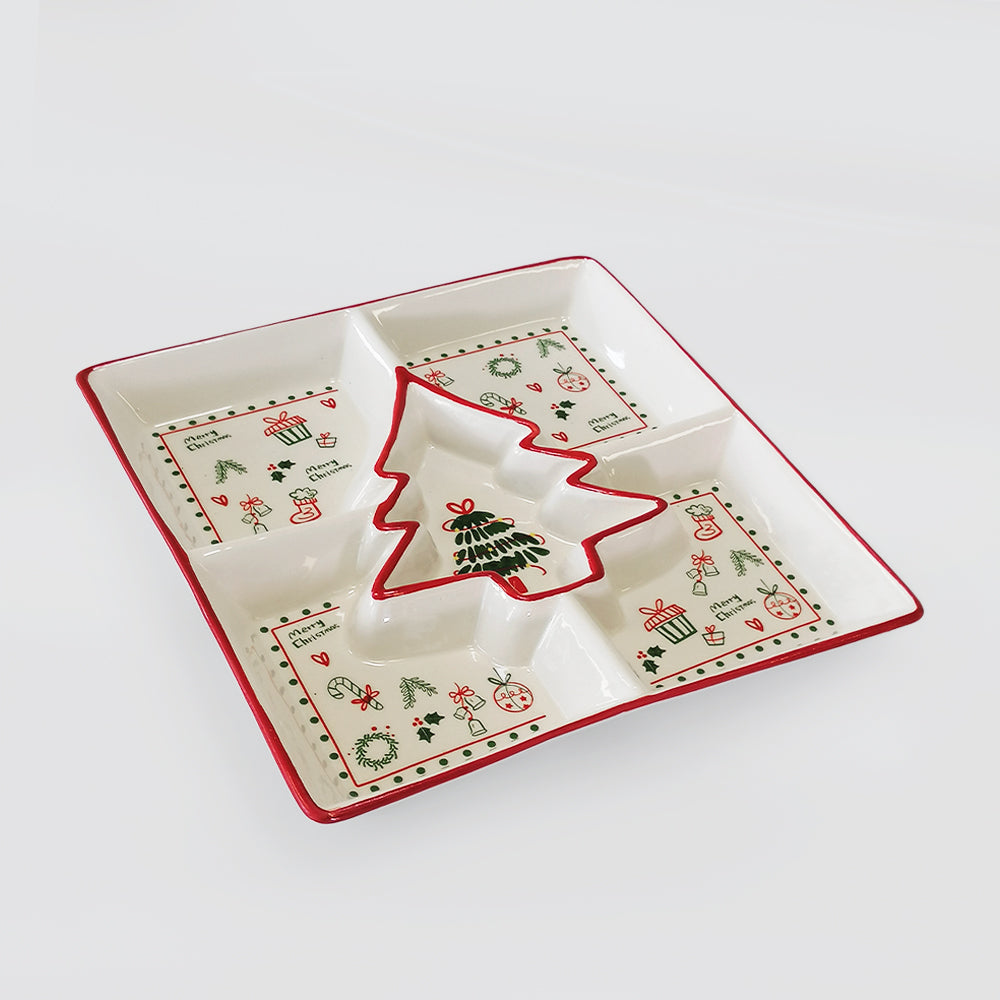 Divided Ceramic Christmas Tree Platter