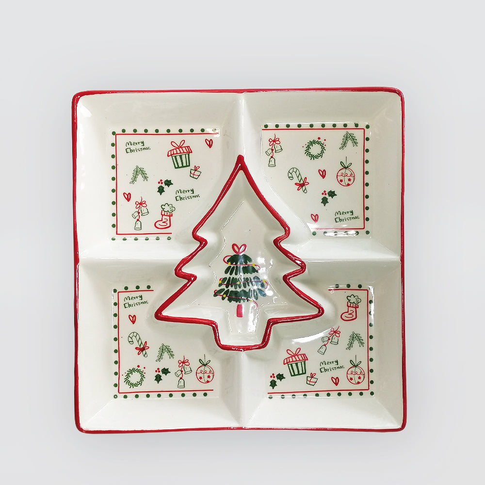 Divided Ceramic Christmas Tree Platter