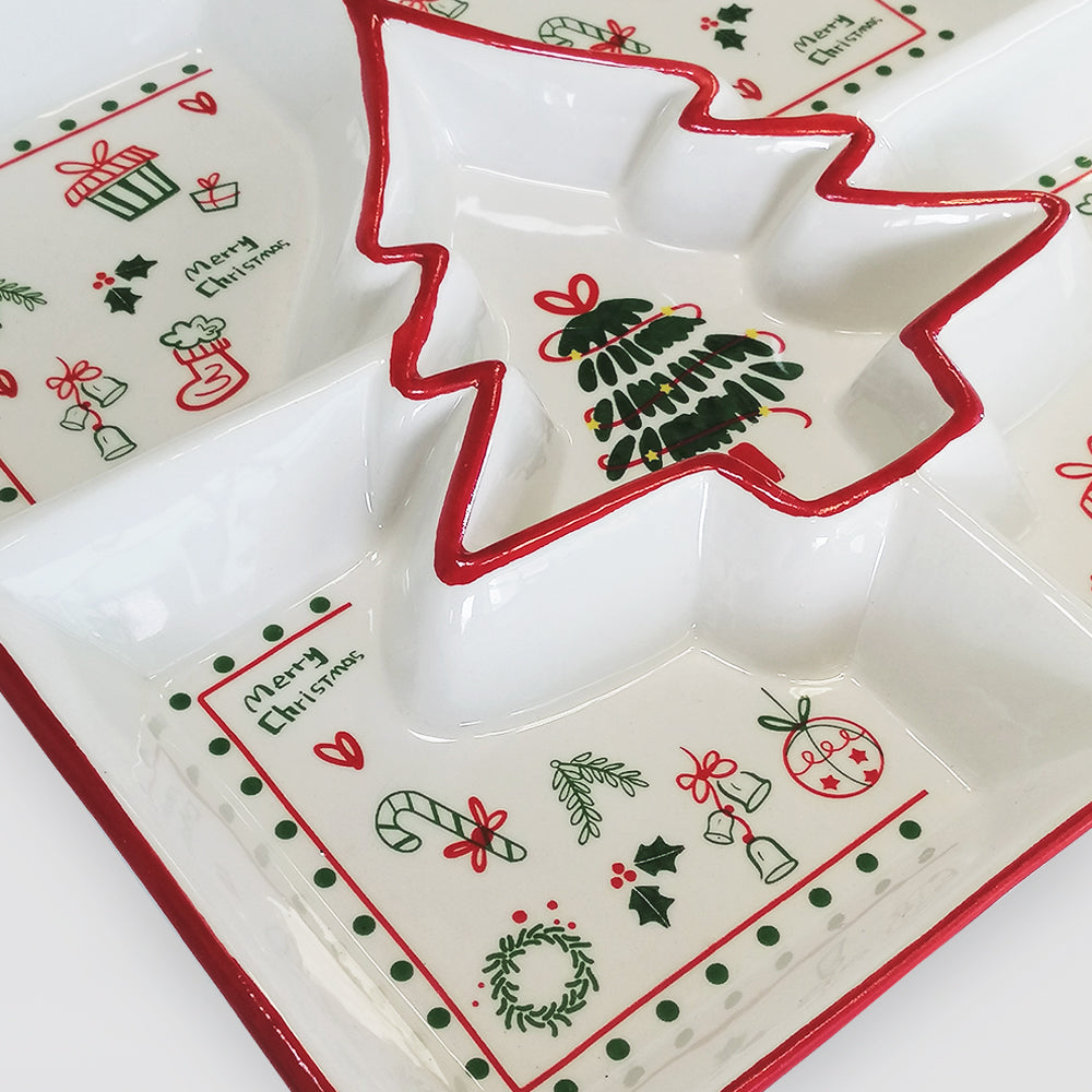 Divided Ceramic Christmas Tree Platter