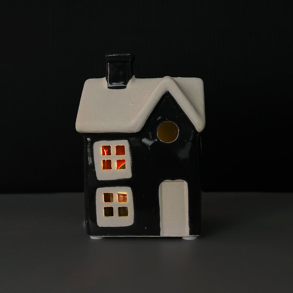 House Tealight Holder - Natural/Black