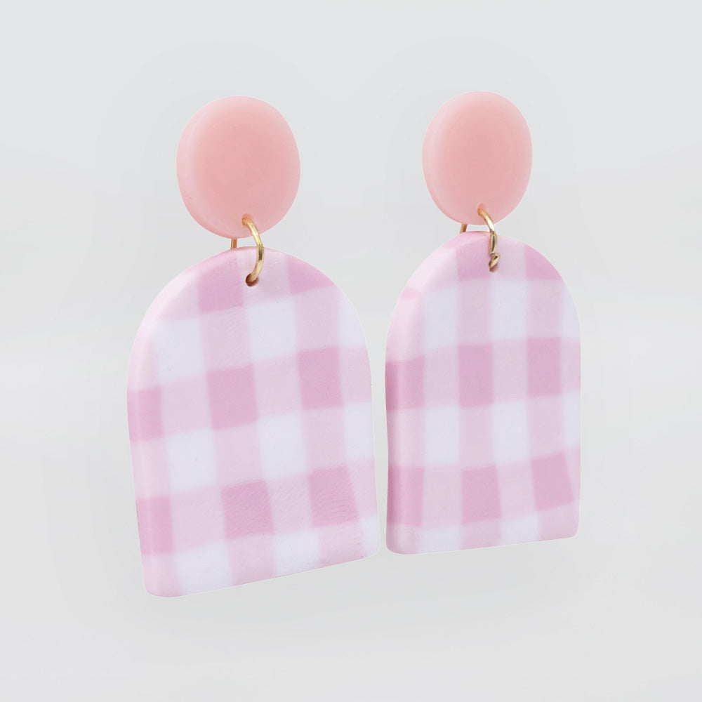 Pink Gingham Earrings