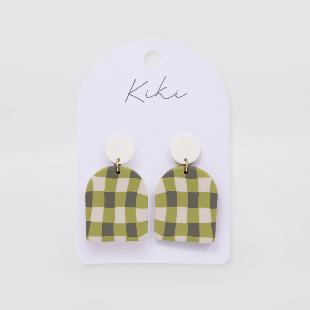 Green Gingham Earrings