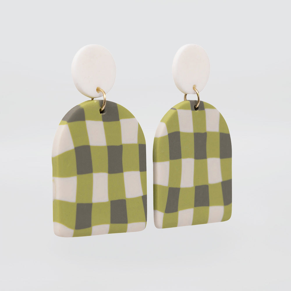 Green Gingham Earrings