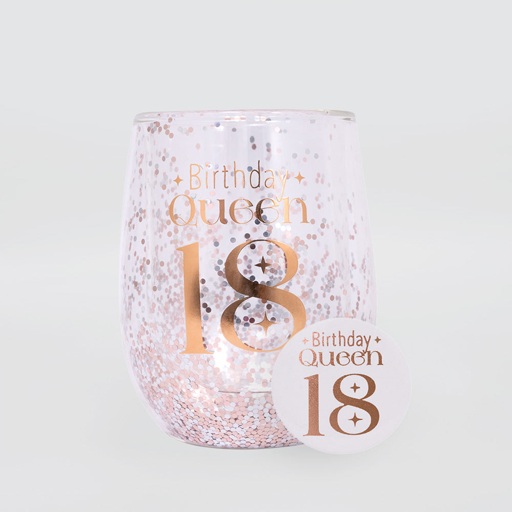 Glittery Stemless Glass - '18th'