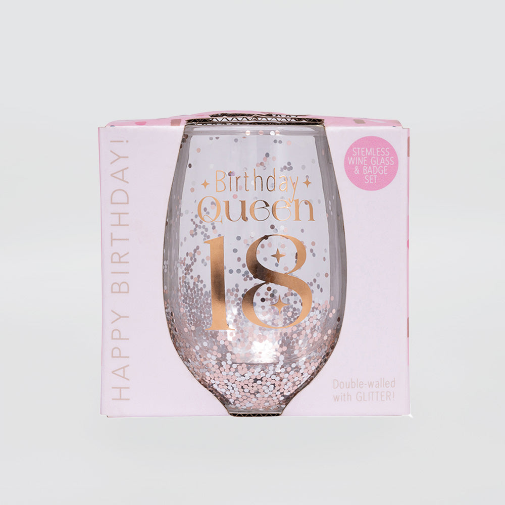 Glittery Stemless Glass - '18th'