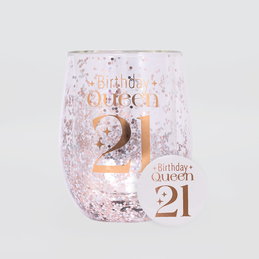 Glittery Stemless Glass - '21st'