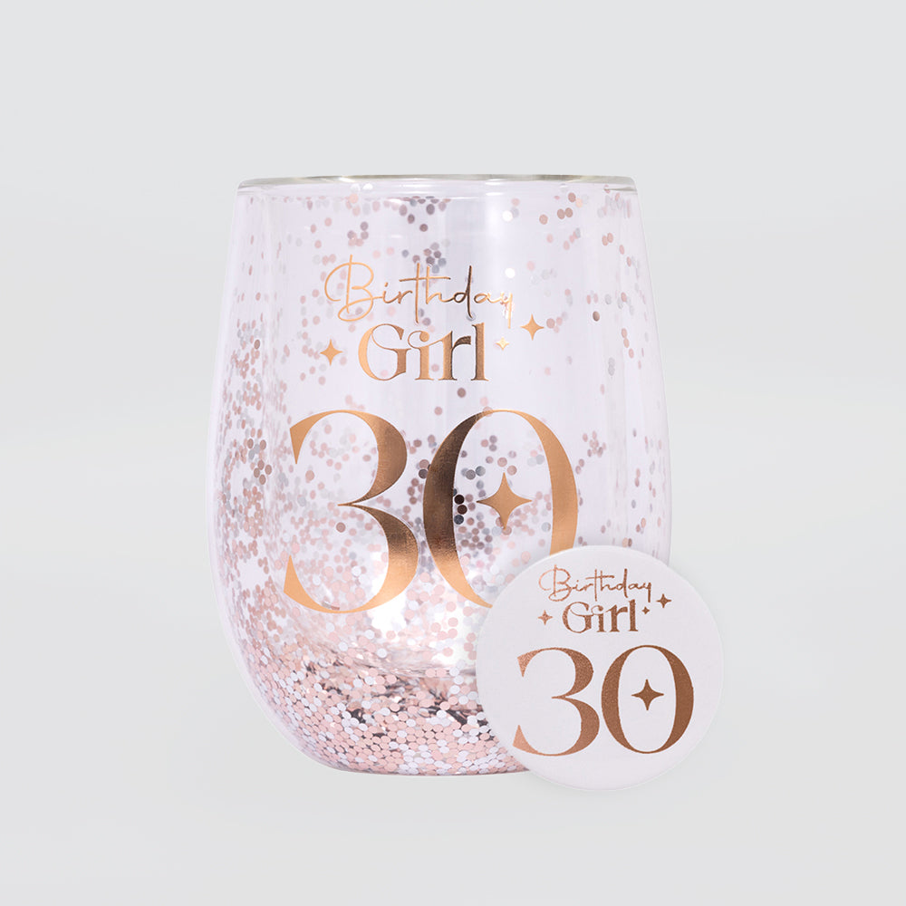 Glittery Stemless Glass - '30th'