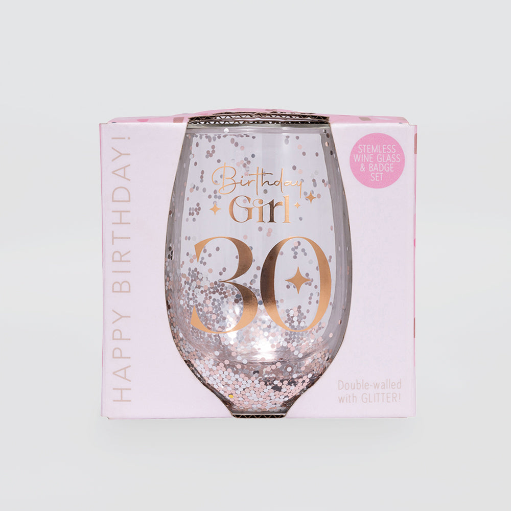 Glittery Stemless Glass - '30th'