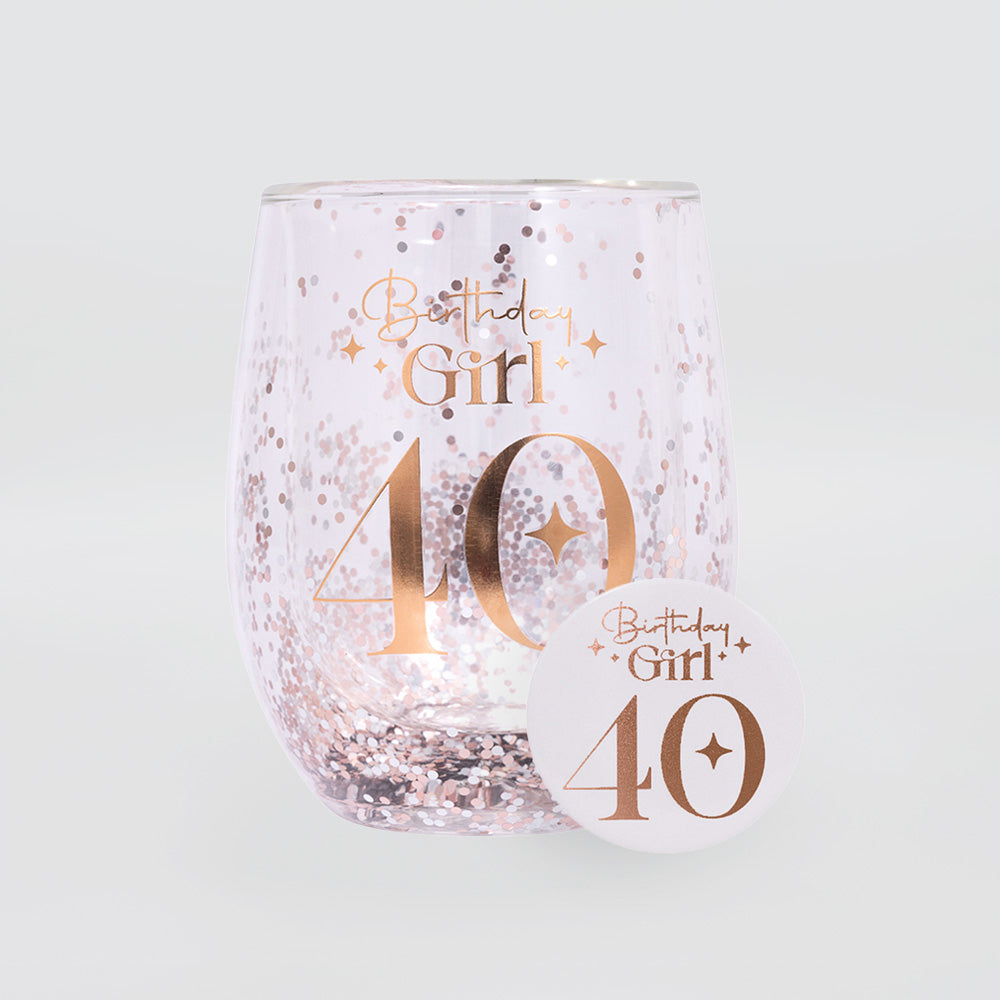 Glittery Stemless Glass - '40th'