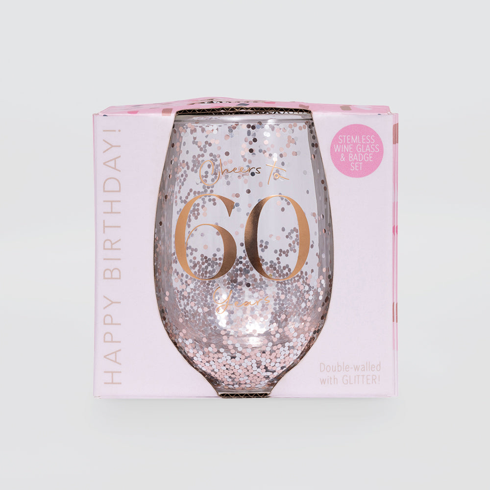 Glittery Stemless Glass - '60th'