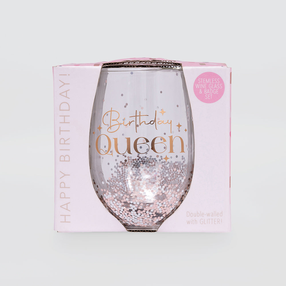 Glittery Stemless Glass - 'Birthday Queen'