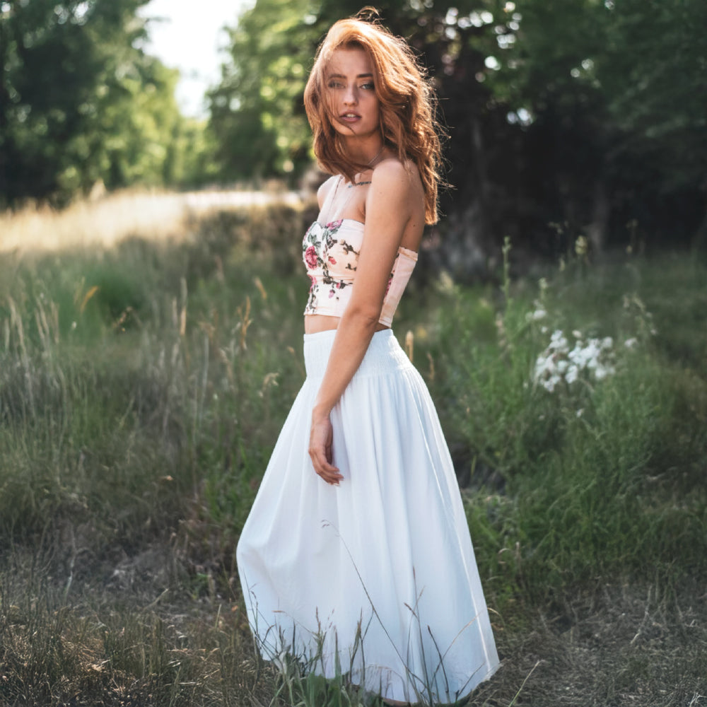 Cotton Shirred Skirt