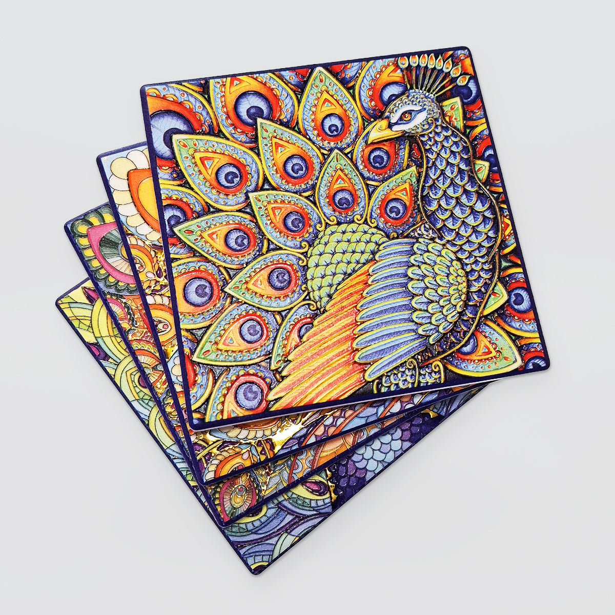 Ceramic Coaster Set/4 - Peacocks
