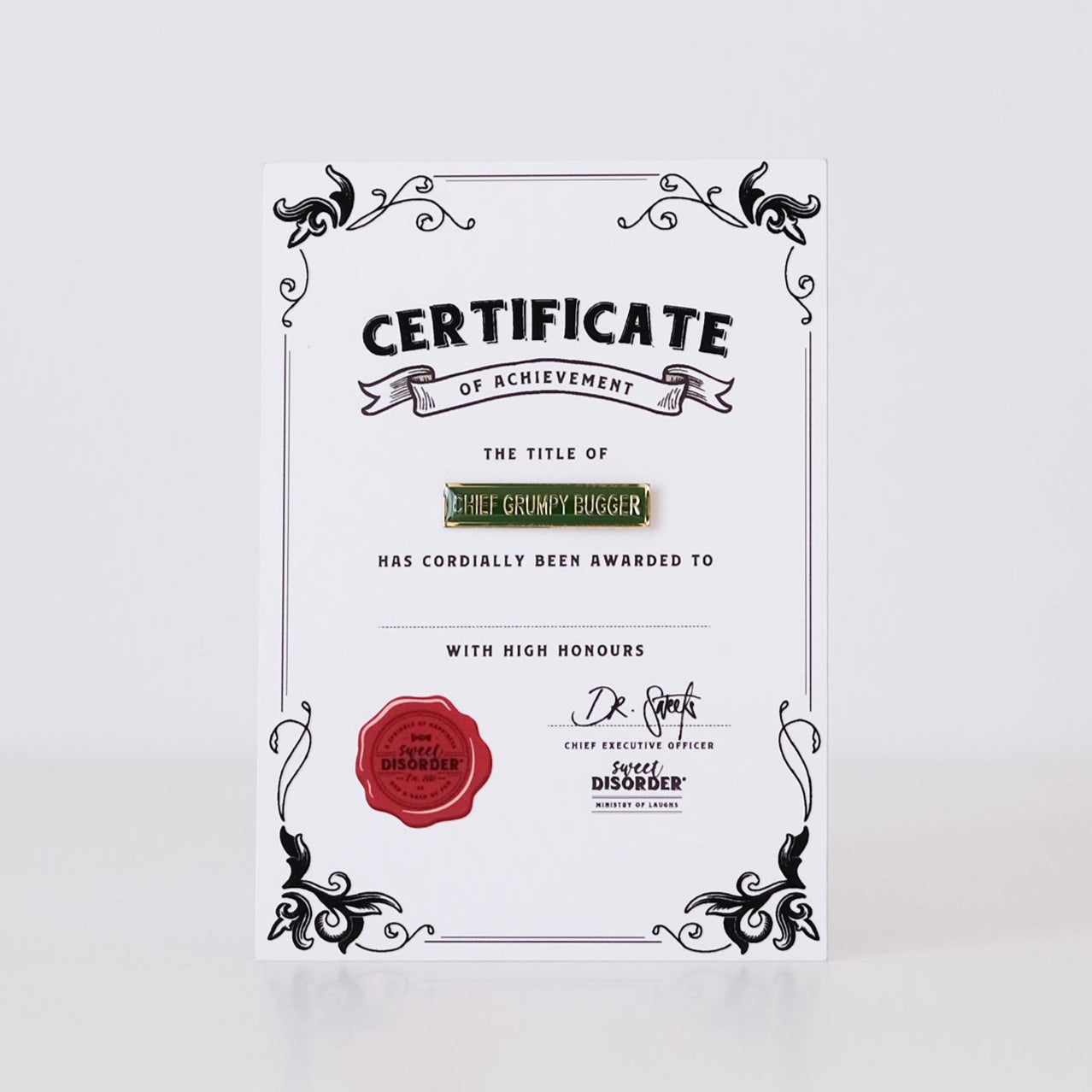 Badge & Certificate - 'Chief Grumpy Bugger'