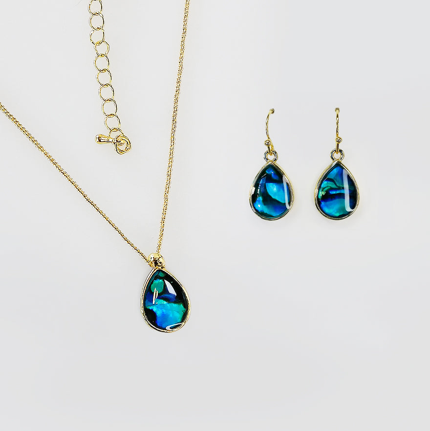 Gold Paua Jewellery Set - 'Teardrops'