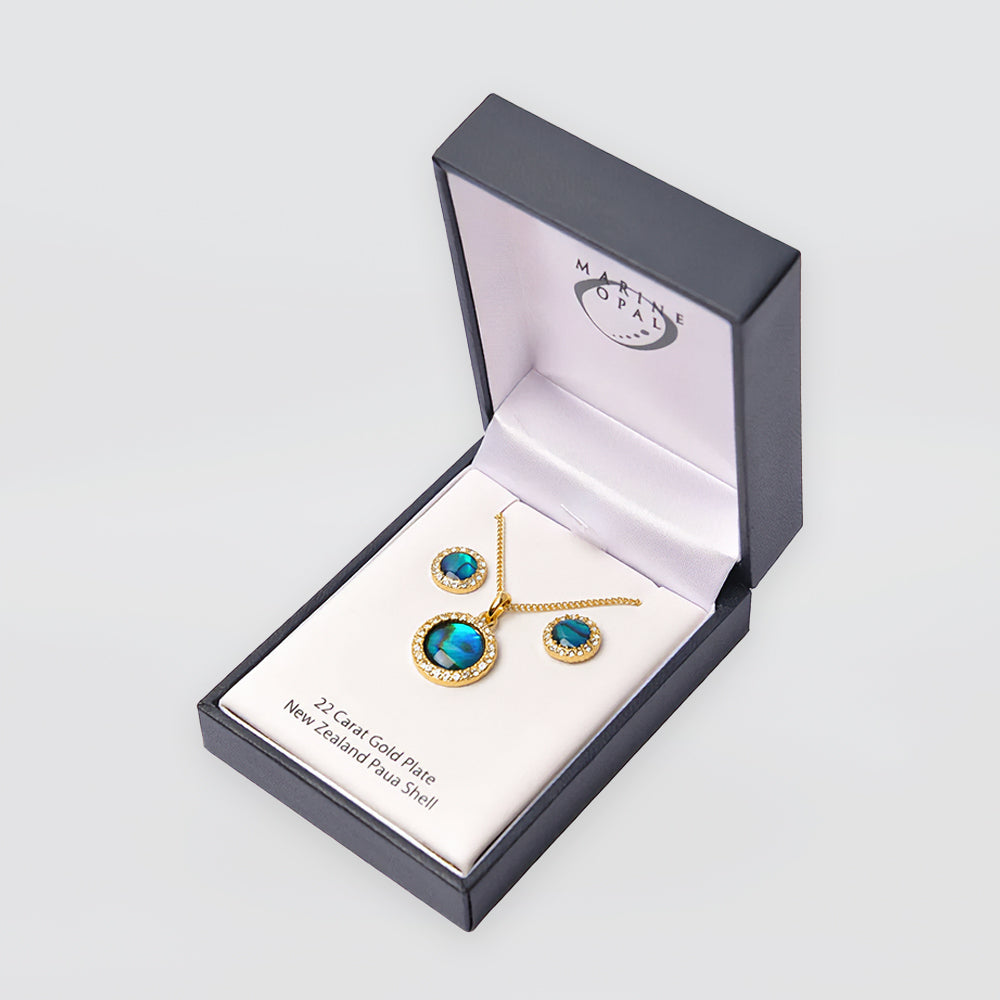 Gold Paua Jewellery Set - 'Round Crystal'