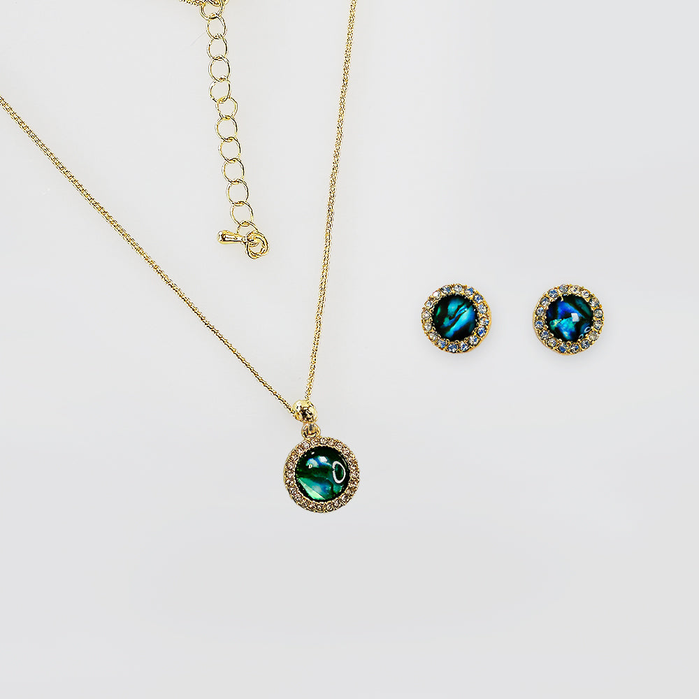 Gold Paua Jewellery Set - 'Round Crystal'
