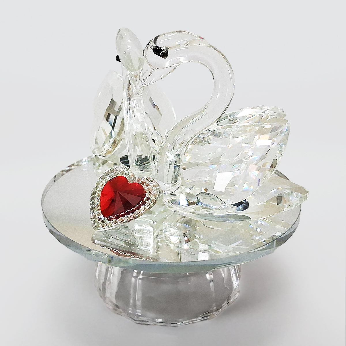 Crystal Glass Twin Swans & Heart