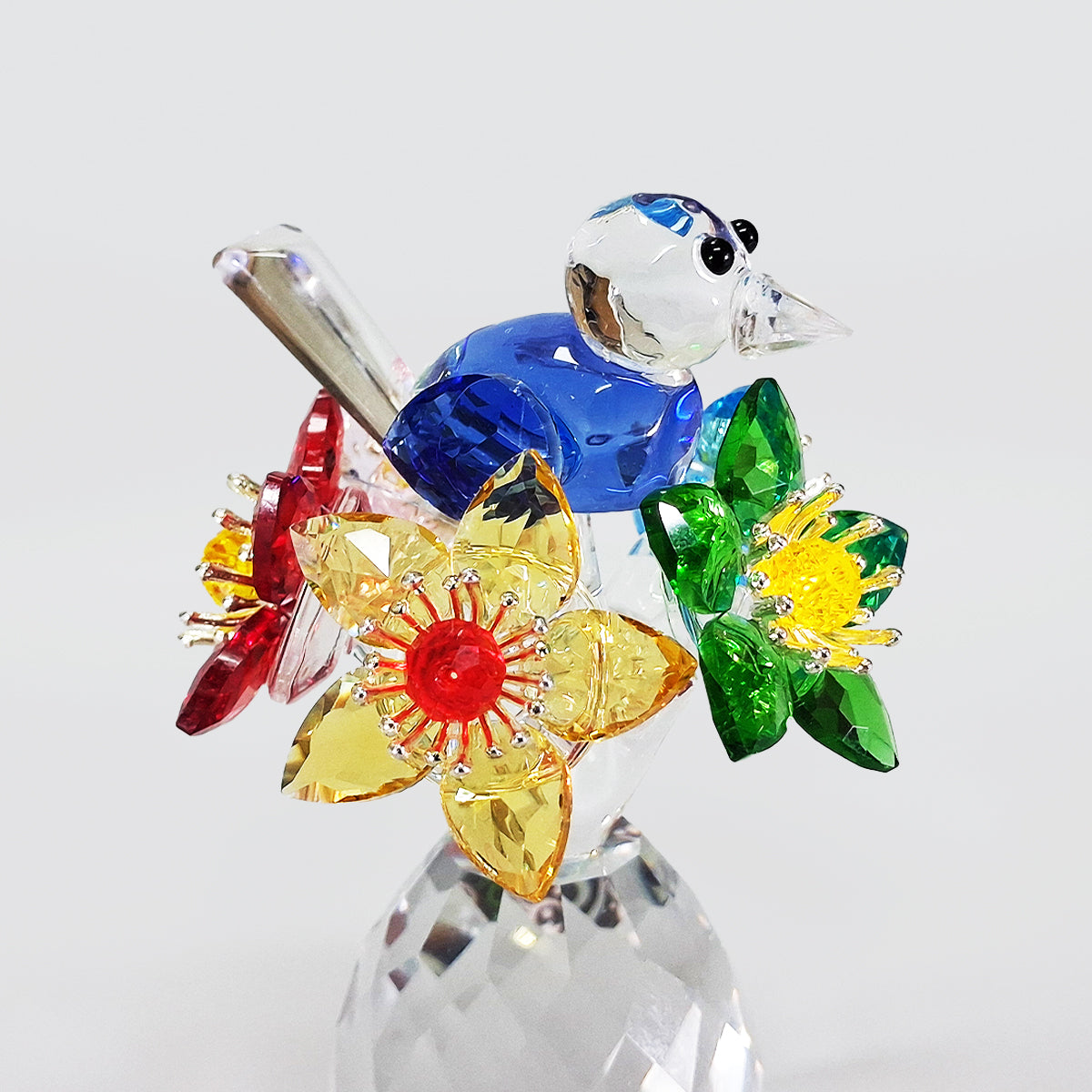 Crystal Glass Bird On Flowers