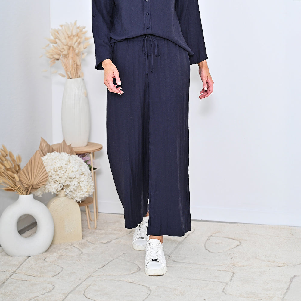 Cali&Co - Plain Pants W/ Wide Leg