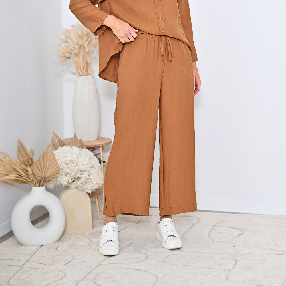 Cali&Co - Plain Pants W/ Wide Leg