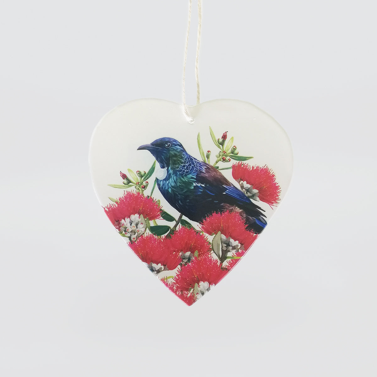 NZ Bird Glass Hanging Hearts