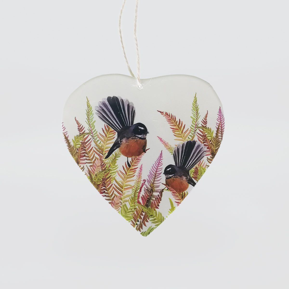 NZ Bird Glass Hanging Hearts