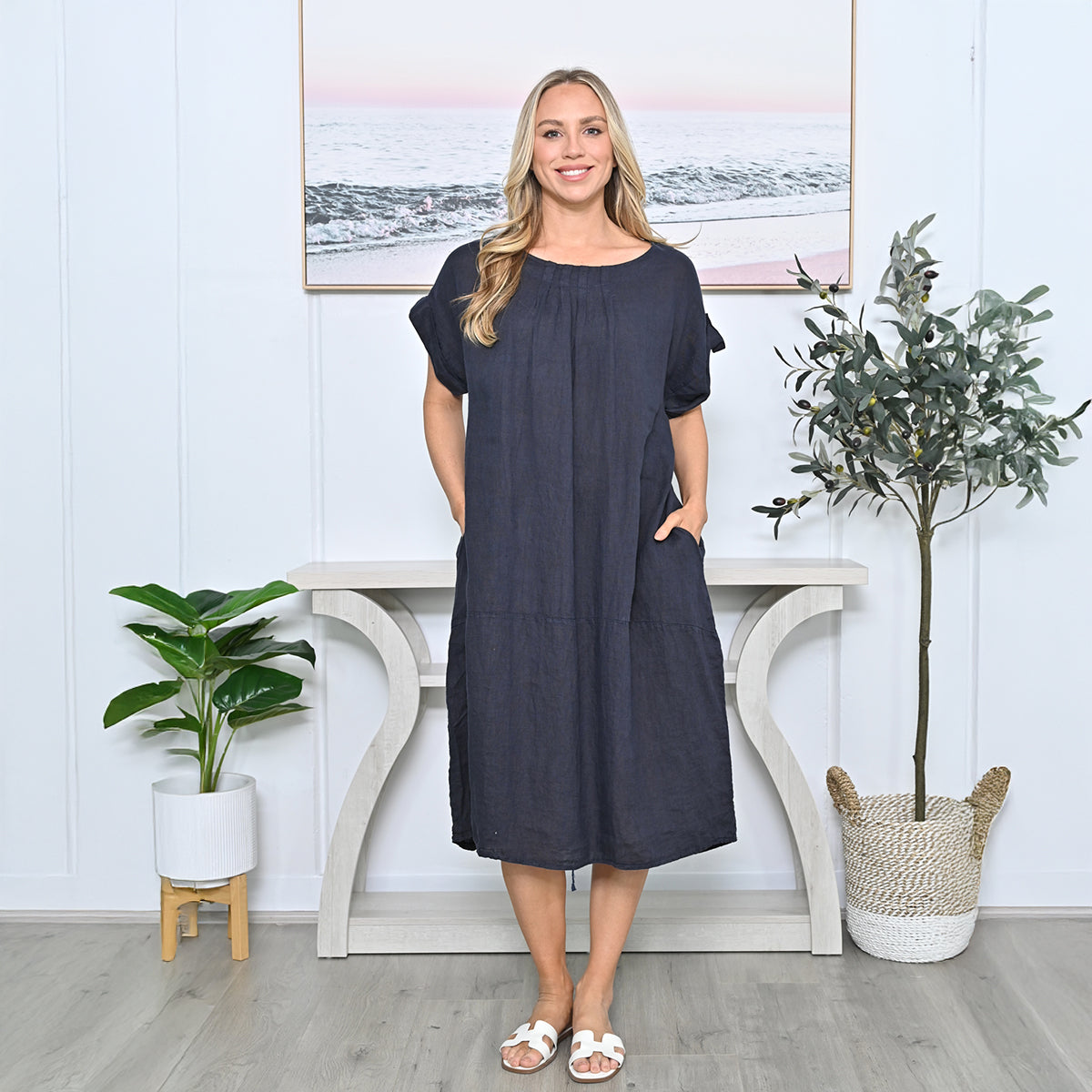 Plain Cocoon Linen Dress